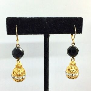 3/$30 VINTAGE FILIGREE EARRINGS GOLD TONE ORNATE BEAD GLASS RHINESTONE DANGLE